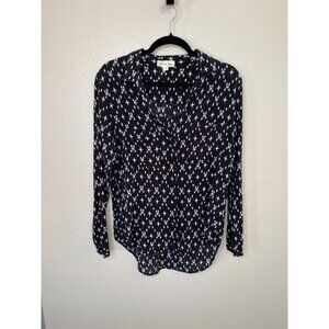 Cloth & Stone Womens Black White Star Button-Up Long Sleeve Shirt M Rayon
